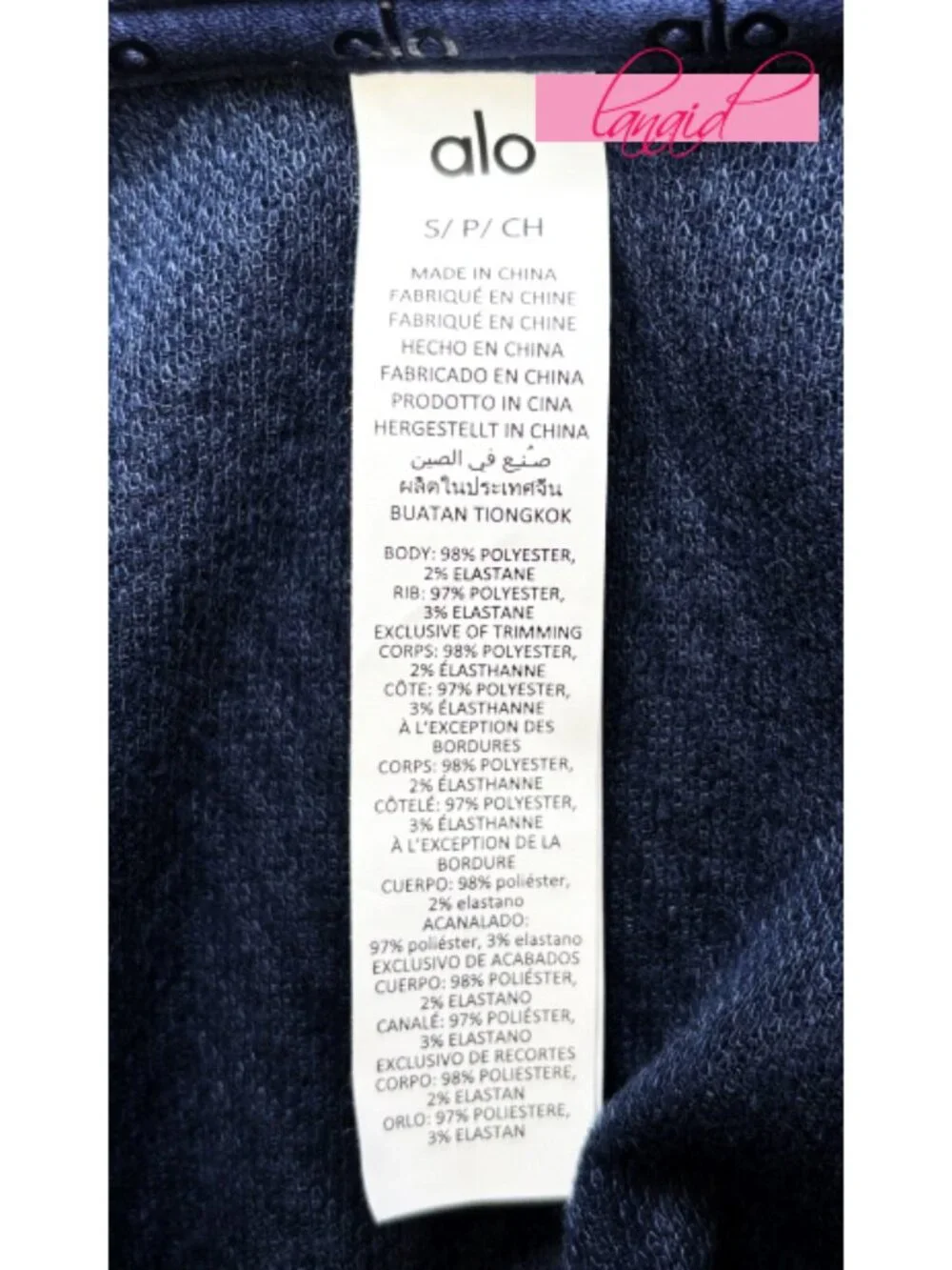 Alo Cropped Cozy Day Henley Pullover Navy V-Neck Velvet Velour Chevron Sweater S